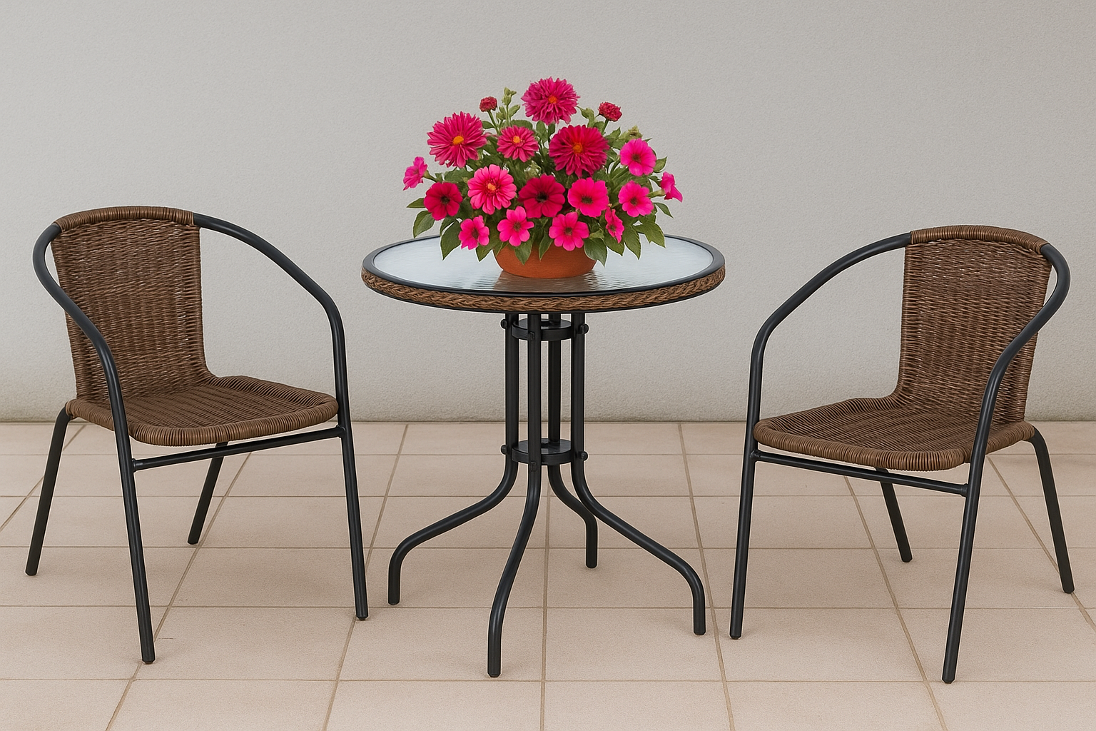 2-Seater Outdoor Bistro Set with Glass Top Table